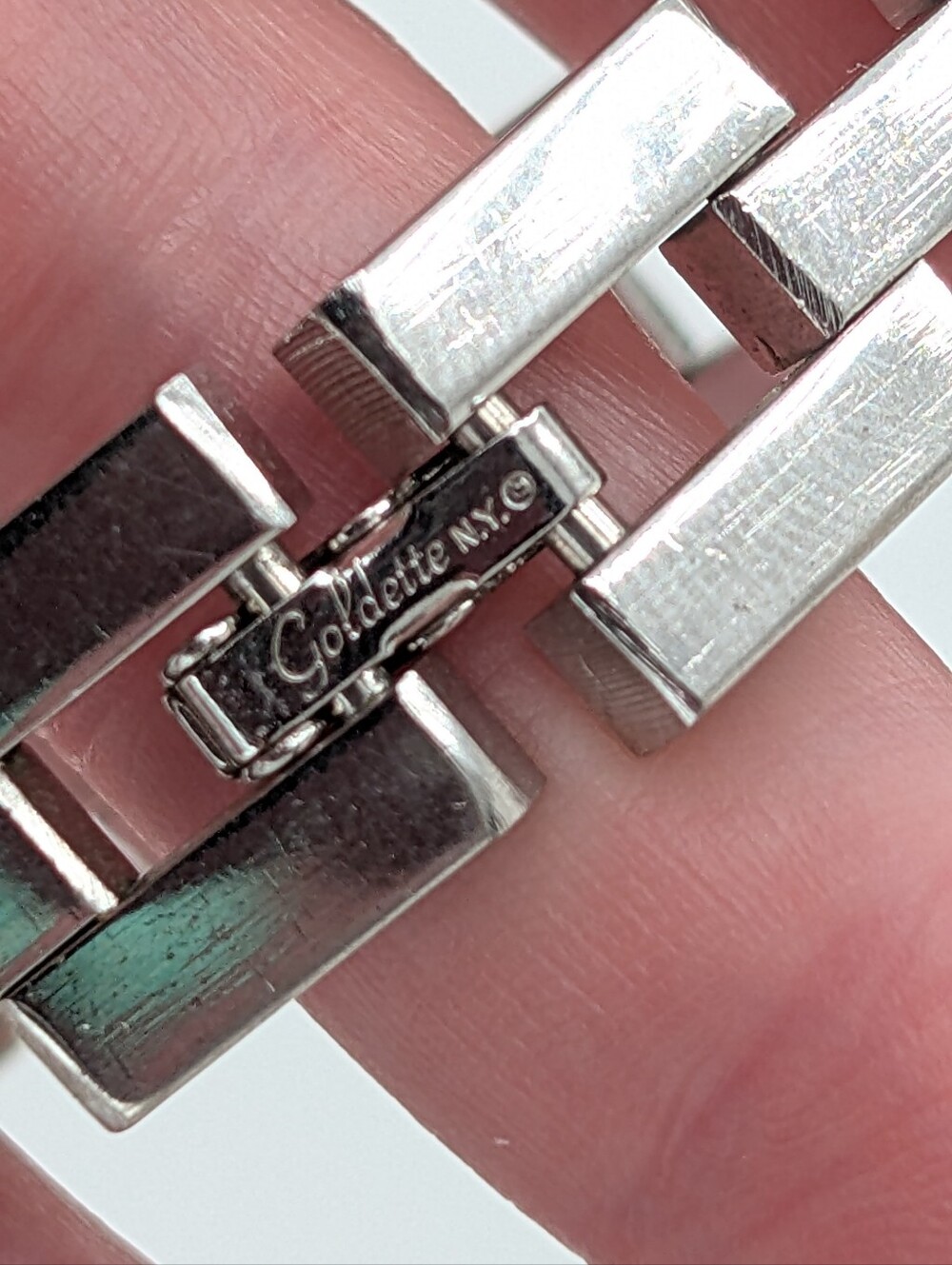 Vintage Goldette Wide Link Silver Tone Modernist Bracelet 7.5" - Picture 5 of 8